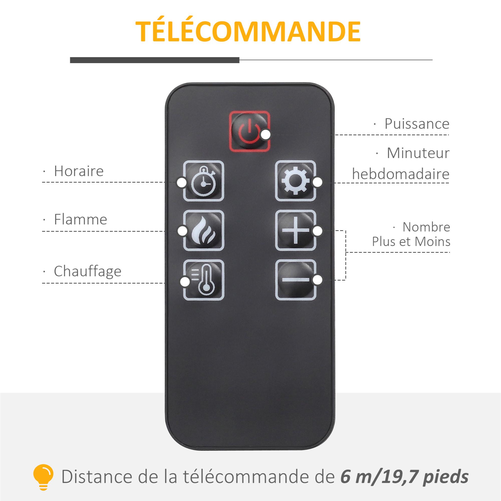 Cheminée électrique XL style classique chic 1800W  effet flammes LED réglable télécommande blanc