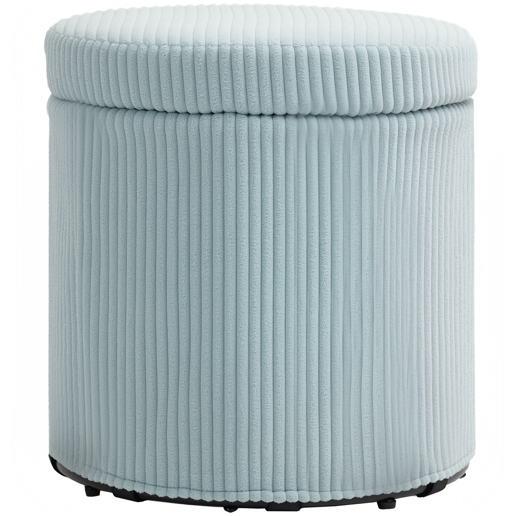 Puff Almacenaje Baúl de Almacenaje Redondo Tapizado en Pana Asiento Acolchado Tapa Extraíble para Pasillo Dormitorio Salón Ø40x41 cm Azul Claro