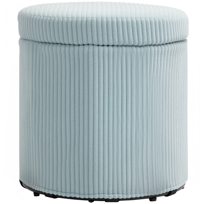Puff Almacenaje Baúl de Almacenaje Redondo Tapizado en Pana Asiento Acolchado Tapa Extraíble para Pasillo Dormitorio Salón Ø40x41 cm Azul Claro