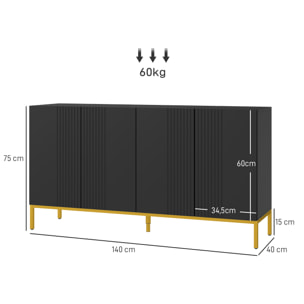 Buffet enfilade design contemporain graphique 2 portes 2 étagères acier doré noir