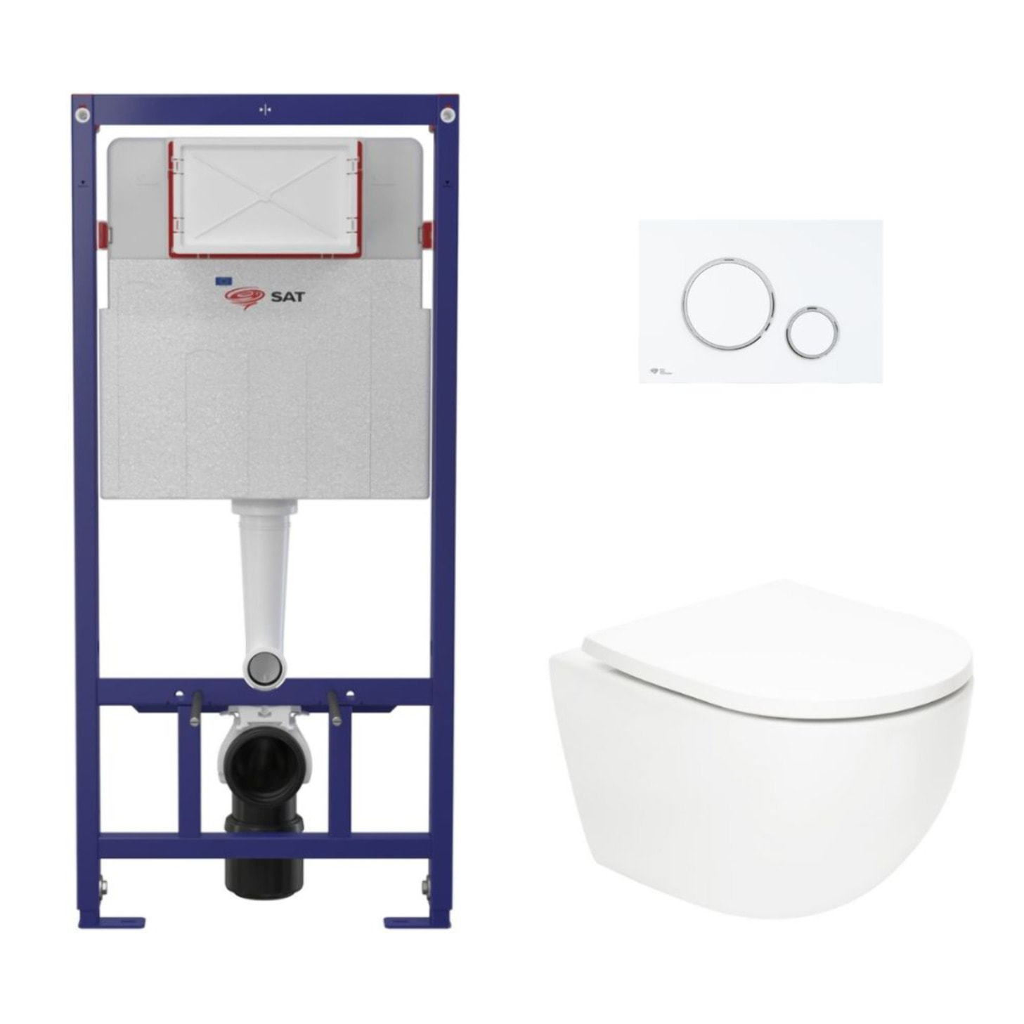 Pack WC bâti ECO 2L Swiss Aqua Technologies + WC suspendu Swiss Aqua Technologies + plaque blanche (STESTFUWT04-FR)