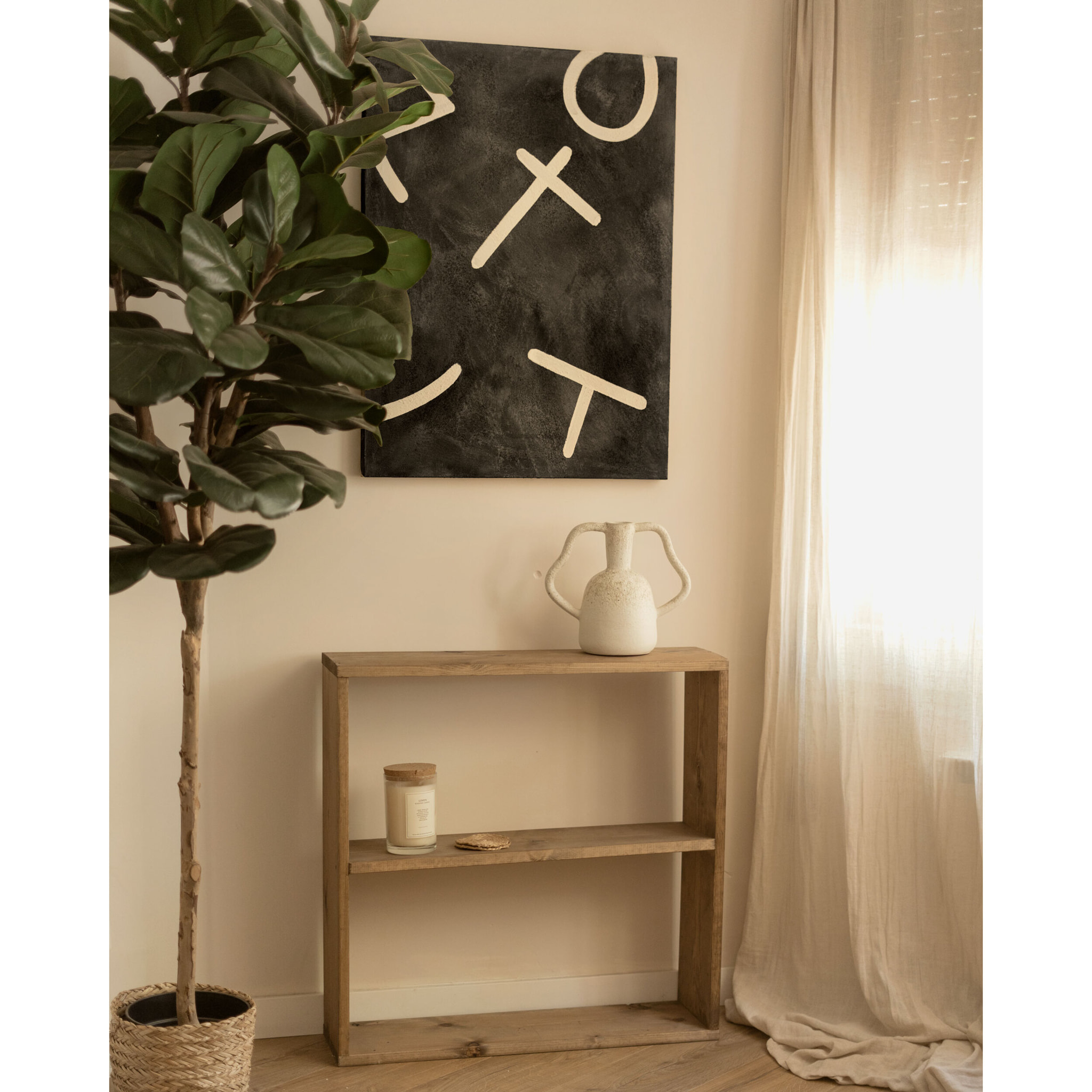 Cuadro negro y blanco decorativo sobre algodón con bastidor de madera pintado artesanalmente con pintura óleo en varias medidas