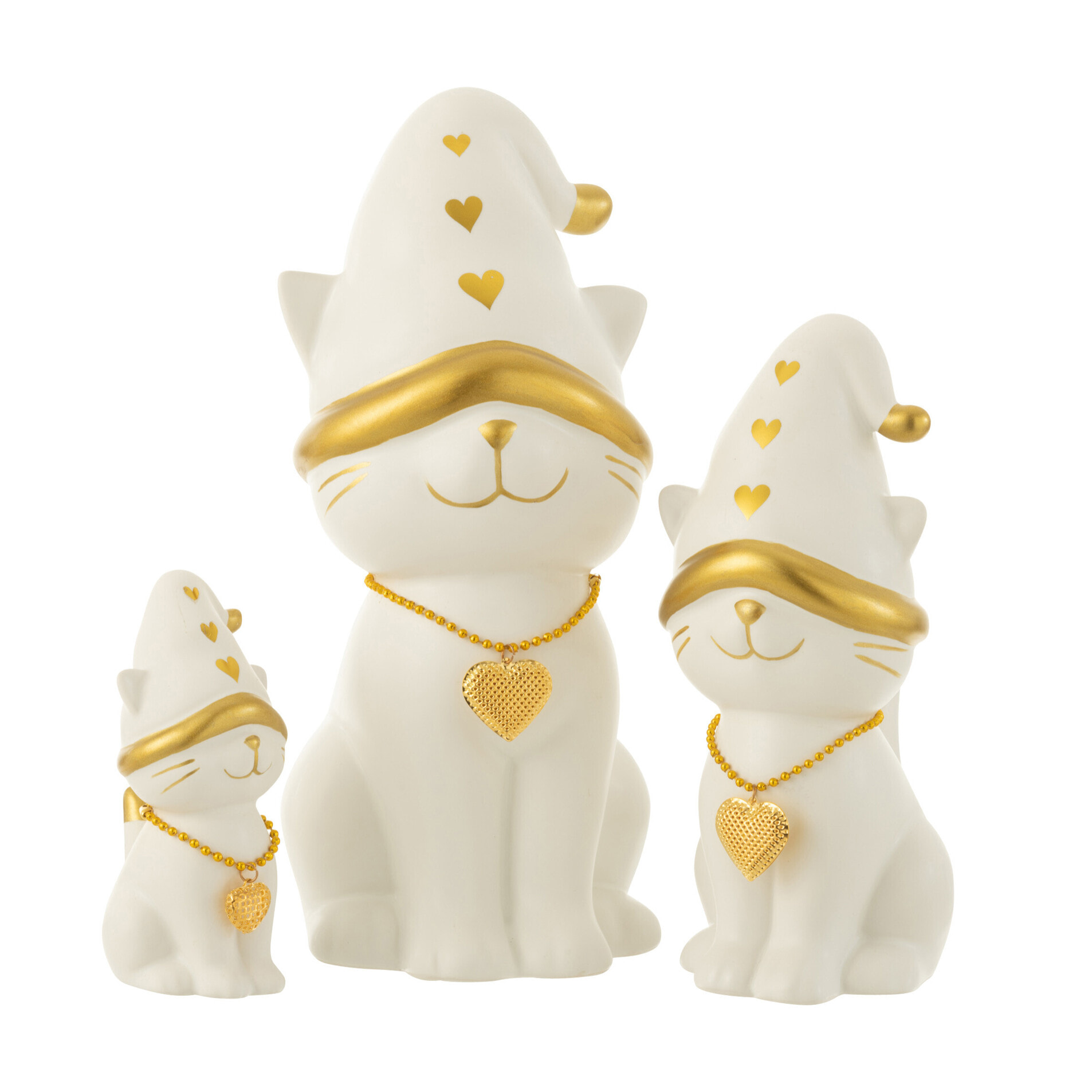 J-Line figurine Chat Coeur Chapeau Dolomite - porcelaine - blanc/or - large