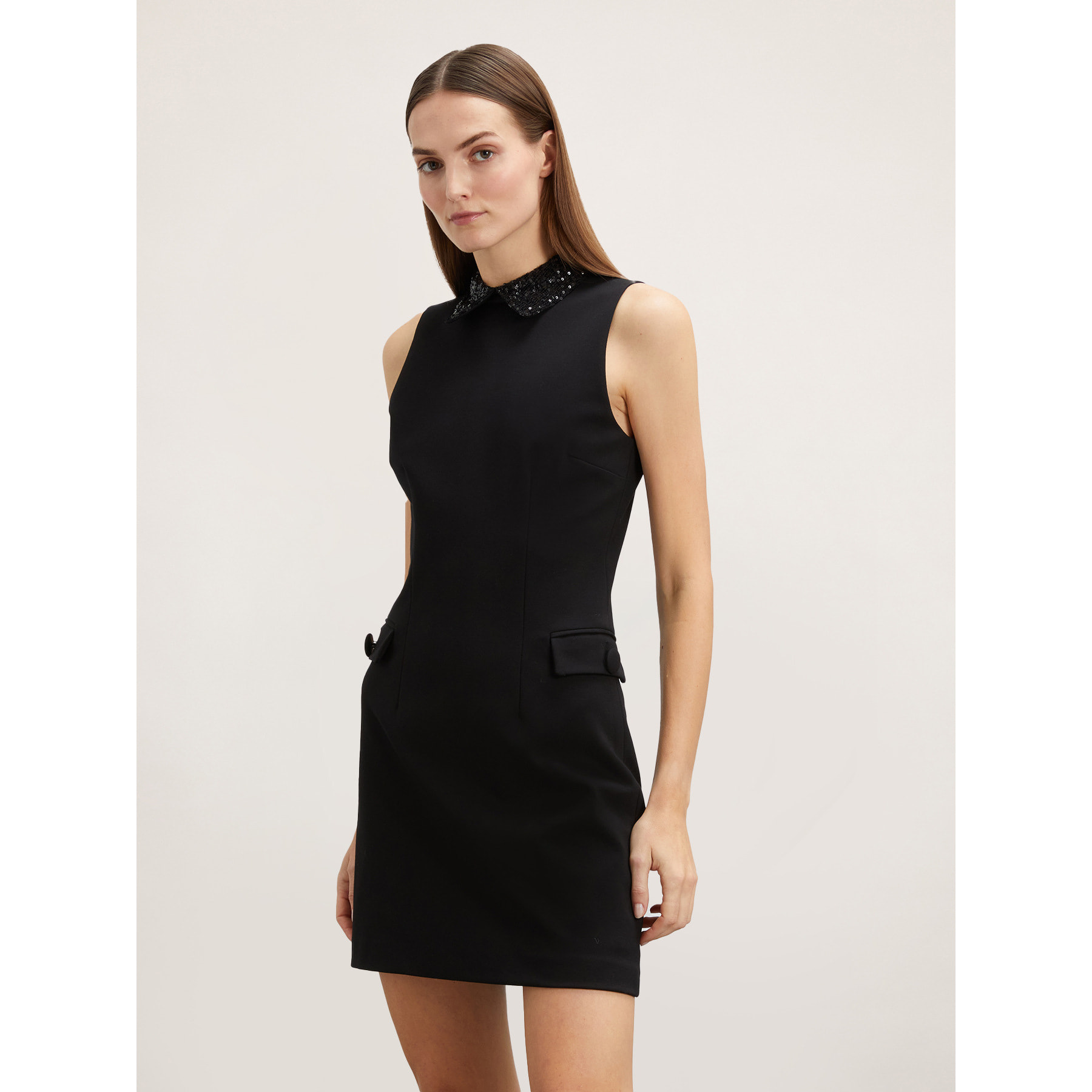 Motivi - Vestido de tubo con cuello bordado - Negro