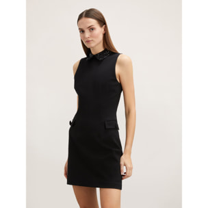 Motivi - Vestido de tubo con cuello bordado - Negro