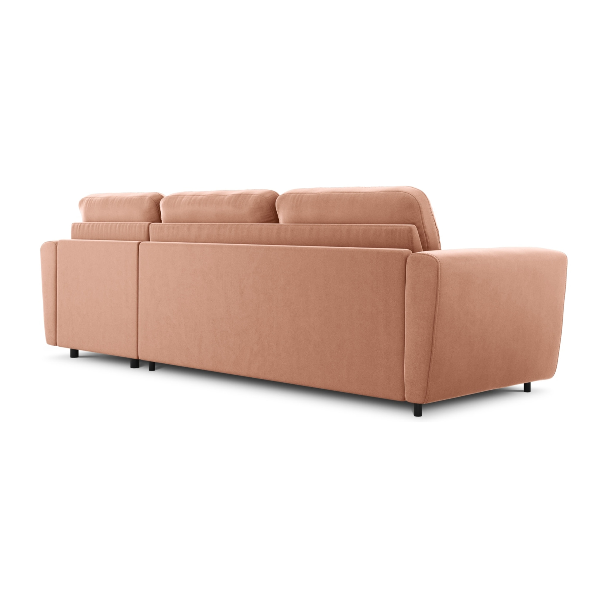 Canapé d'angle droit convertible avec coffre de rangement "Audra" 5 places en velours rose