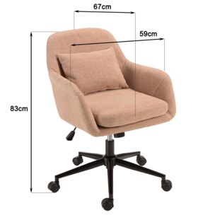 MINA - Chaise de bureau à roulettes en tissu rose dossier carré