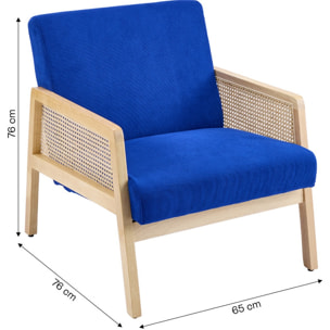 Fauteuil en cannage et velours côtelé - MANI