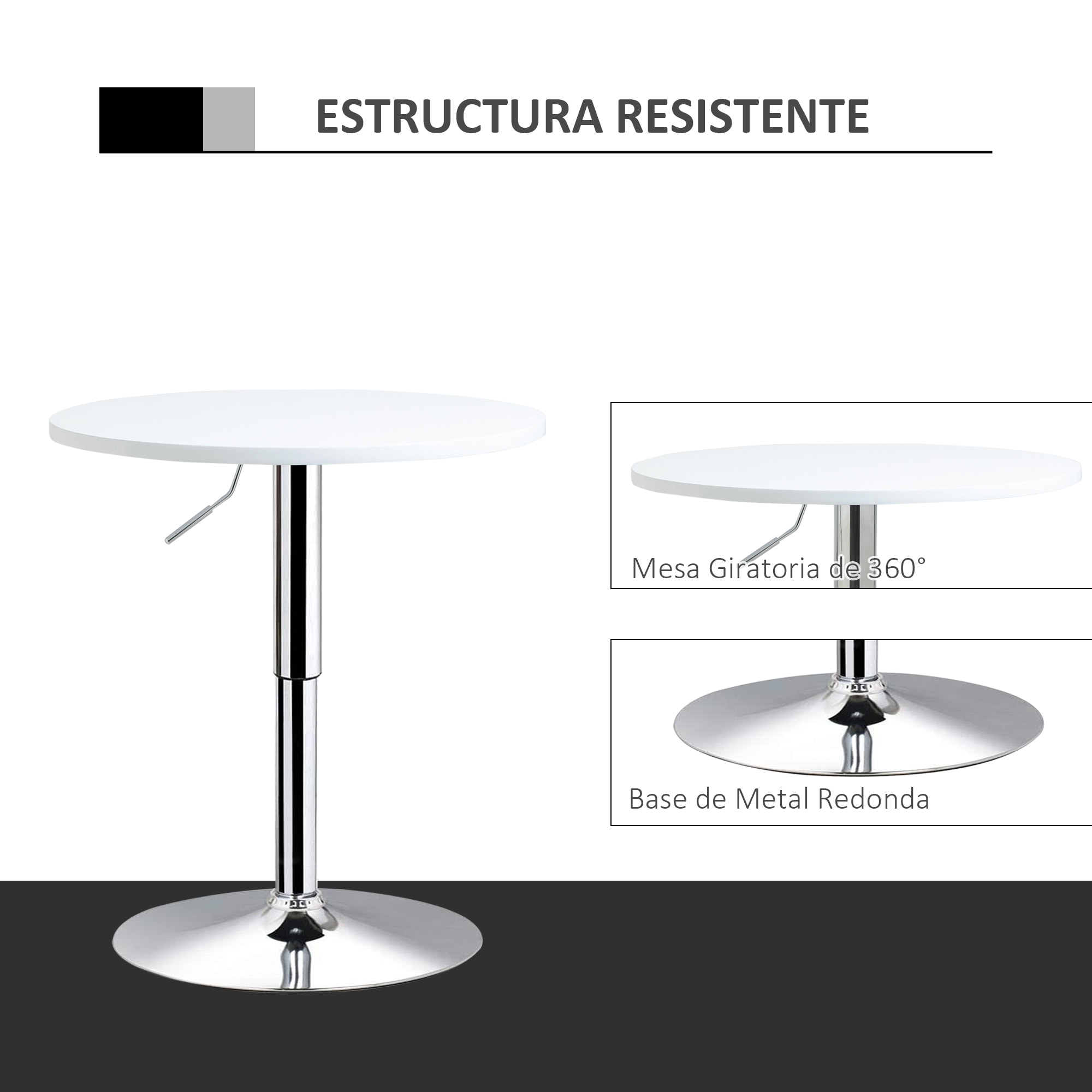 Mesa de Bar Regulable en Altura con Base Antideslizante Ø60x69-93 cm Blanco