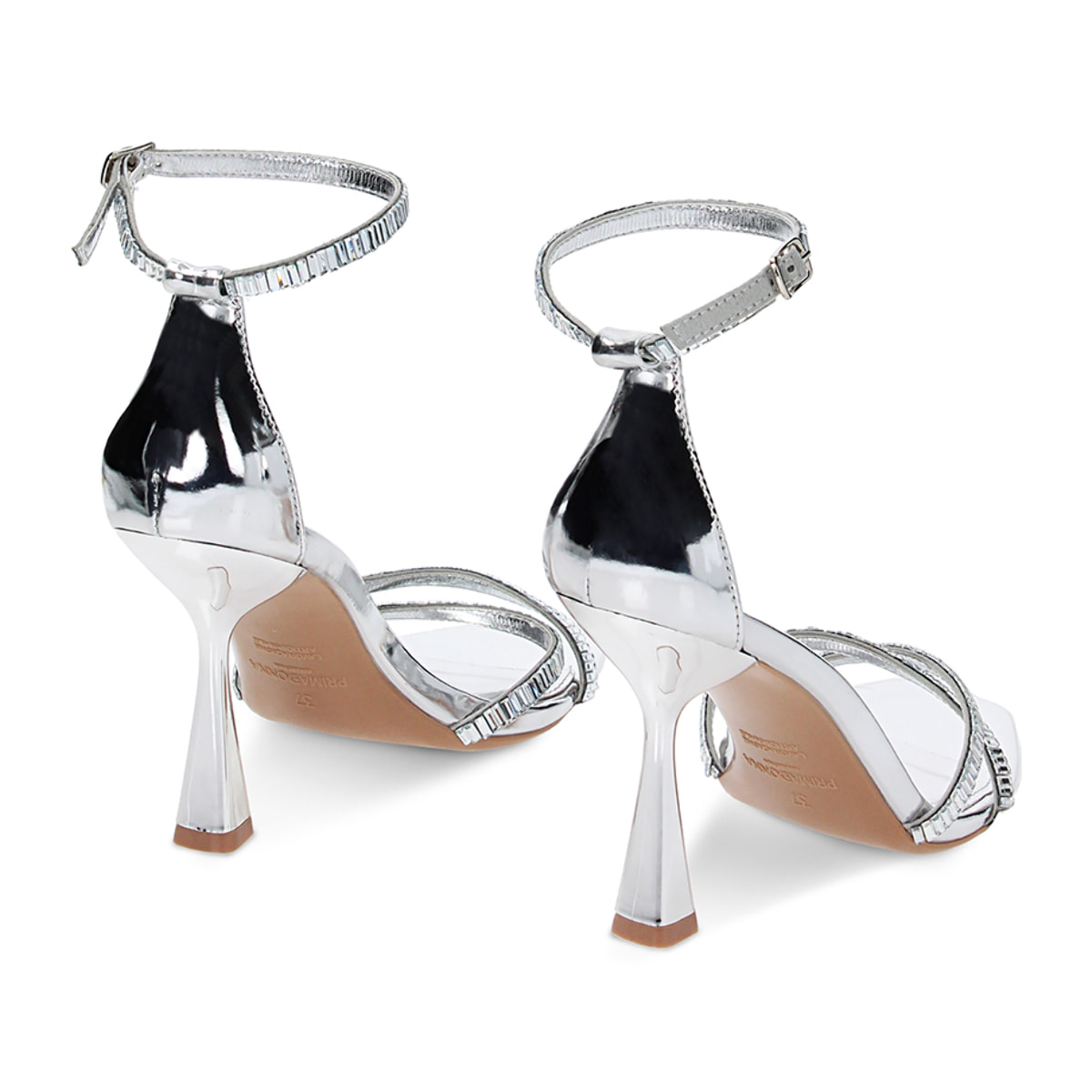 Sandalias con tacón plata espejo con piedras
