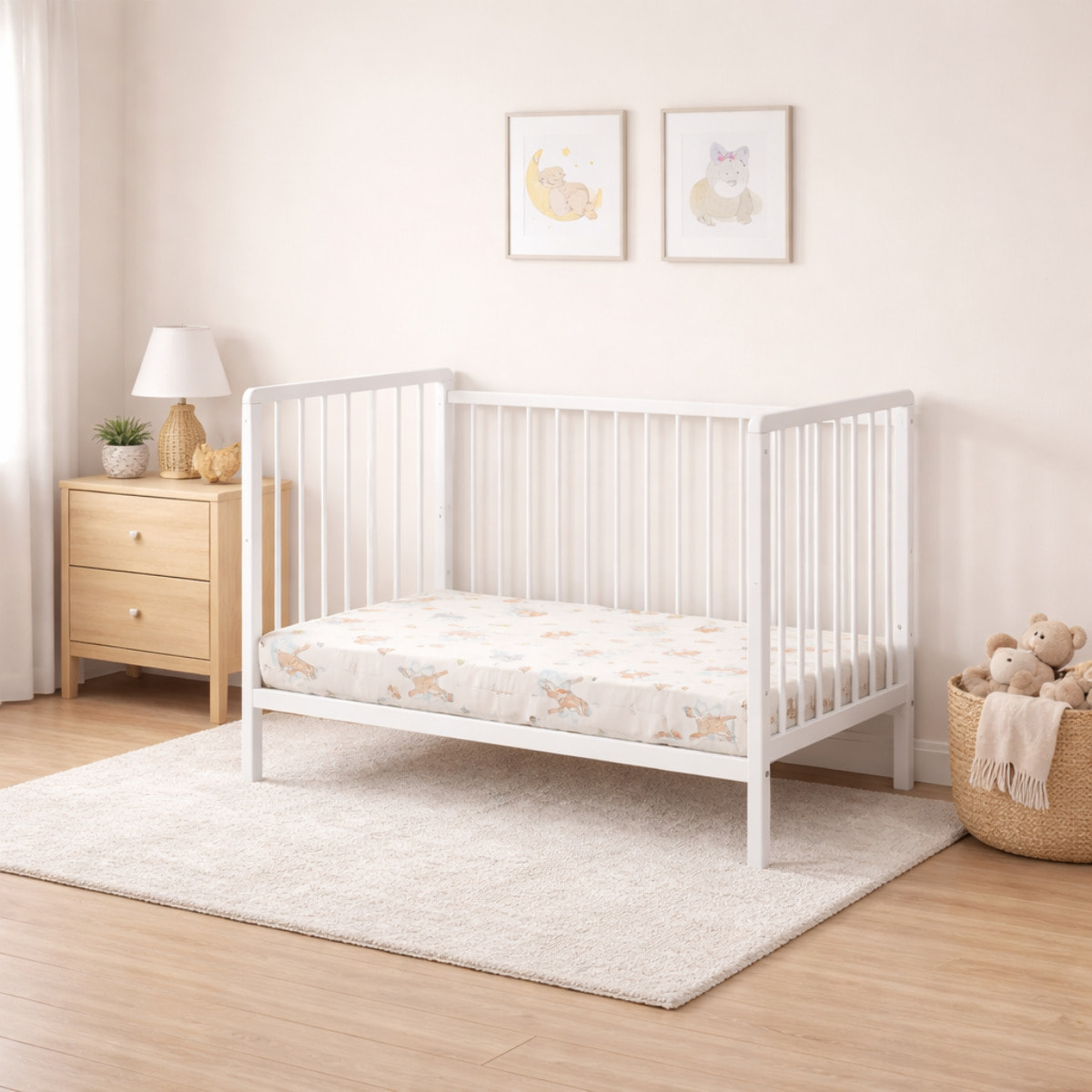 Culla Neonato Lettino Evolutivo Con Sponde E Materasso Incluso Altezza Regolabile Rete A Doghe Design Moderno 89 x 124 x 65 Cm Bianco Opaco
