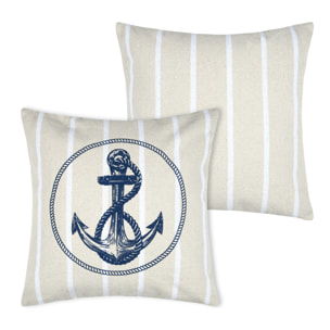 Coussin coton motif ancre - Bleu Marine