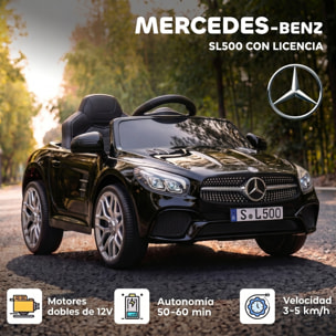 Coche Eléctrico para Niños Mercedes-Benz SL500 Coche de Batería Litio 12V con Mando a Distancia 2,4 G 2 Motores Suspensión Arranque Suave Luces Música Claxon Bluetooth 3-5 Años 3-5 km/h Negro