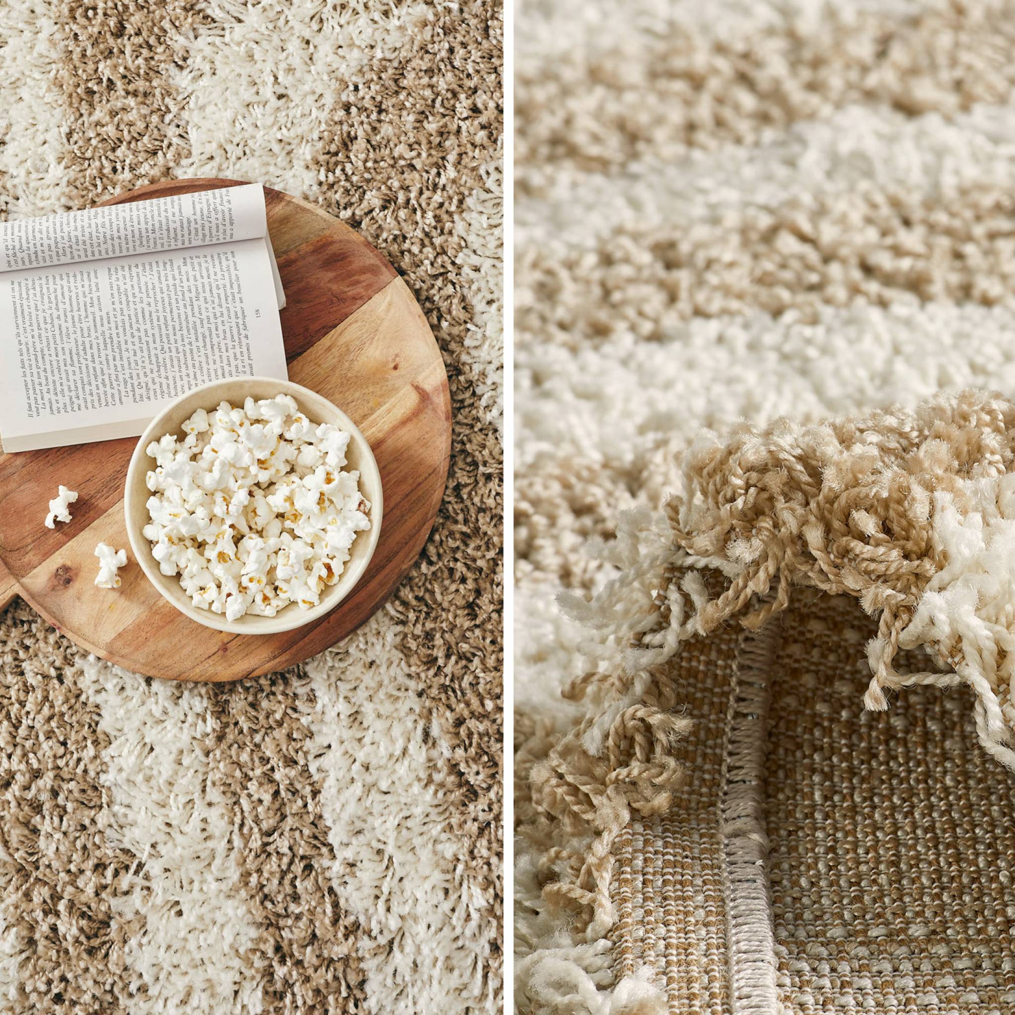 Tapis intérieur shaggy motifs géométriques rectangulaires beige 160 x 230 cm - Queensy