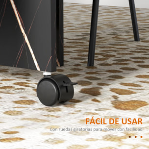 Mesa Plegable de Comedor, Mesa de Cocina Plegable, con Ruedas, Alas Abatibles, Hasta 6 Personas, para Salón, Espacio Pequeño, 120x80x73 cm, Negro con Efecto Mármol