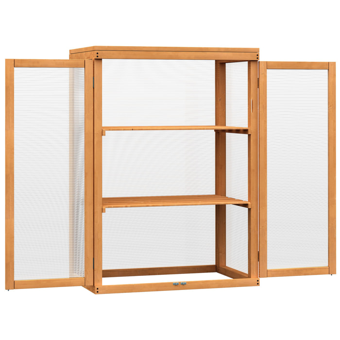 Invernadero Jardín de Madera Policarbonato 3 Pisos con Tapa Abatible 76x47x110cm