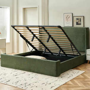 Lit coffre avec tête de lit capitonnée en velours côtelé - ELMA