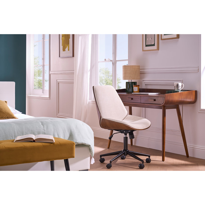 Chaise de bureau à roulettes noire et bois foncé DOUGLAS