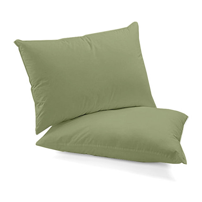 WHITE & WHITE Coppia federe verde in percalle di puro cotone