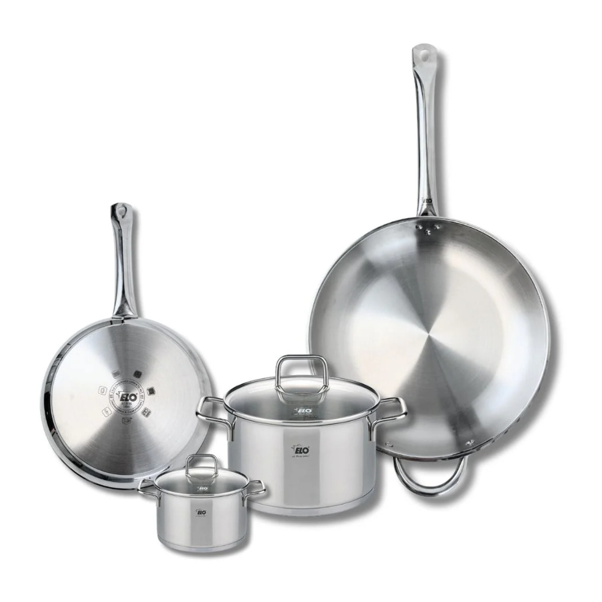 Ensemble de 2 Poêles de cuisson 24 et 32 cm et 2 faitouts 12 et 20 cm Elo Profi Citrin