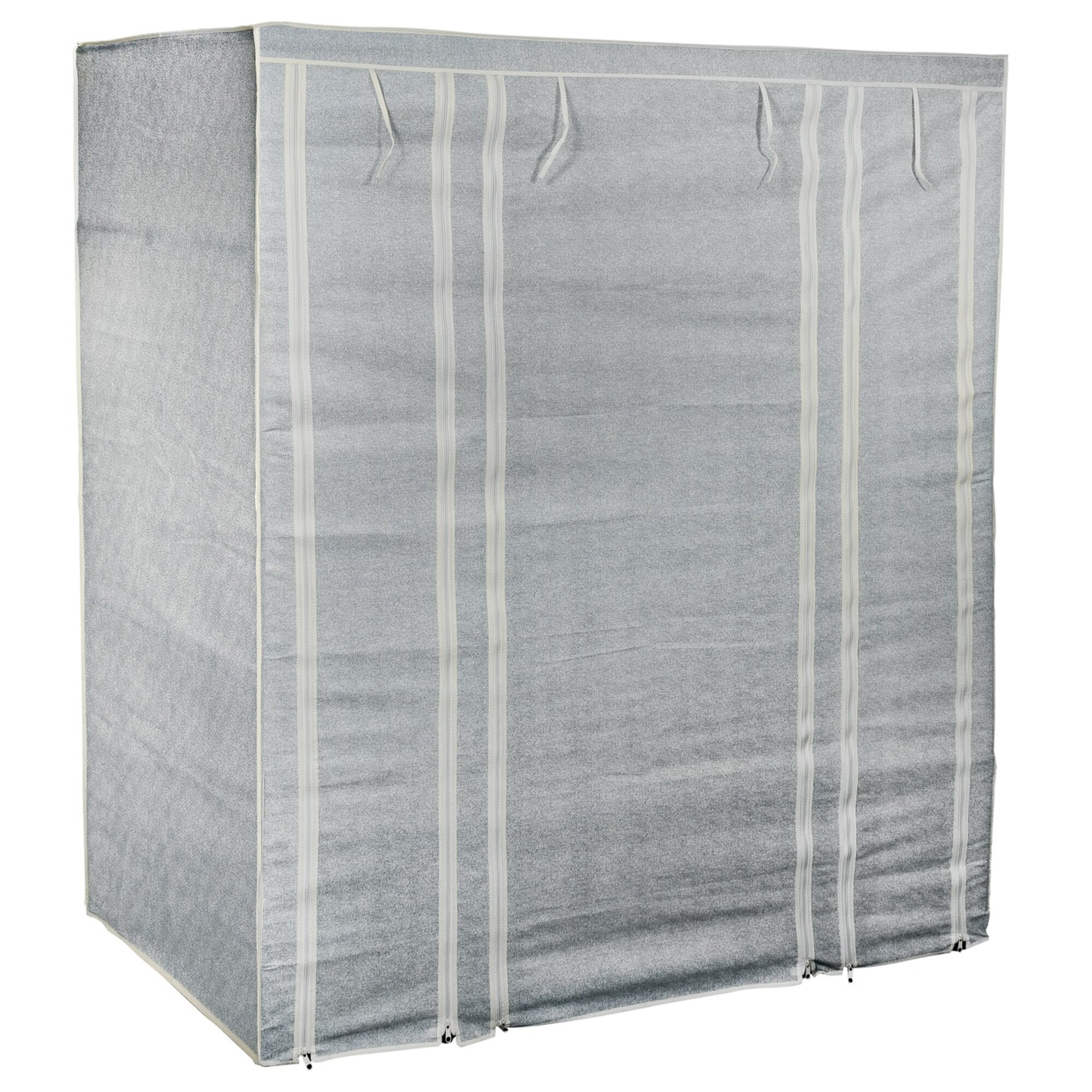 Armario Plegable de tela polar gris 135x45x175cm - Con 12 estantes, Portátil y resistente