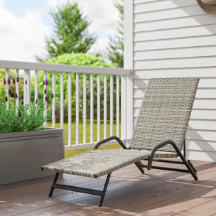 Bain de soleil inclinable réglable en résine tressée beige brun accoudoirs structure noir