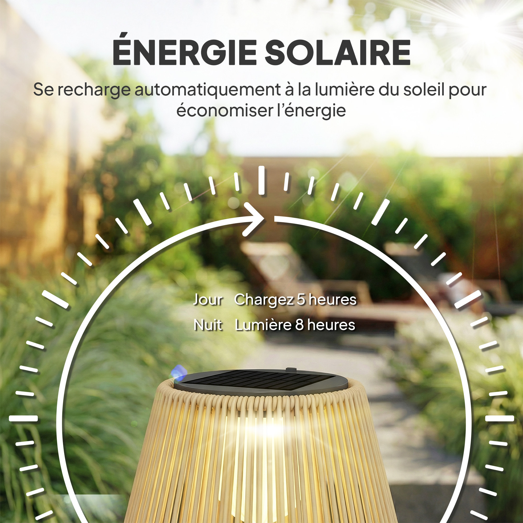 Lanterne solaire sans fil rechargeable résine tressée jaune