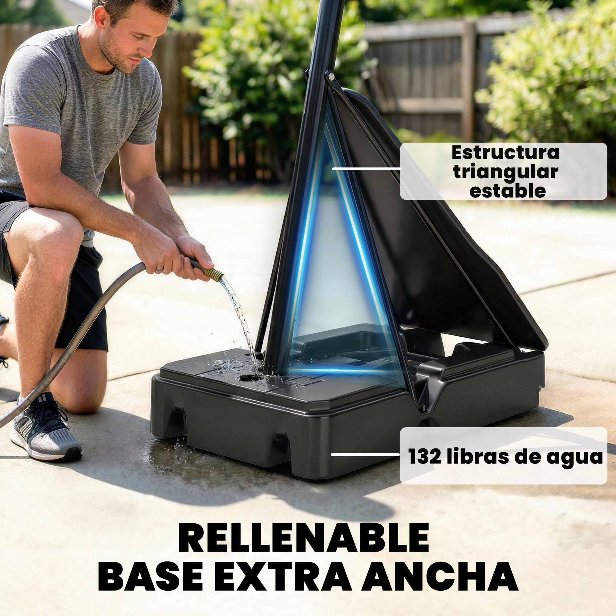 Canasta de Baloncesto Exterior, Altura Ajustable 245-305 cm, Canasta de Baloncesto Portátil con Ruedas, Base Rellenable, Tablero Irrompible y Sistema de Retorno para Adultos y Adolescentes