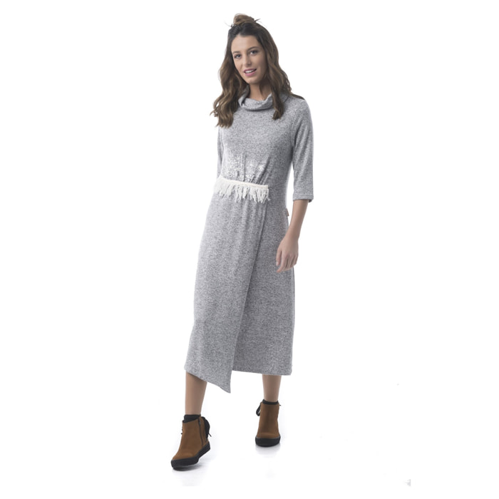 Mamatayoe Vestido Almendra Para Mujer, Manga Tres Cuartos, Escote Cuello Vuelto, Gris