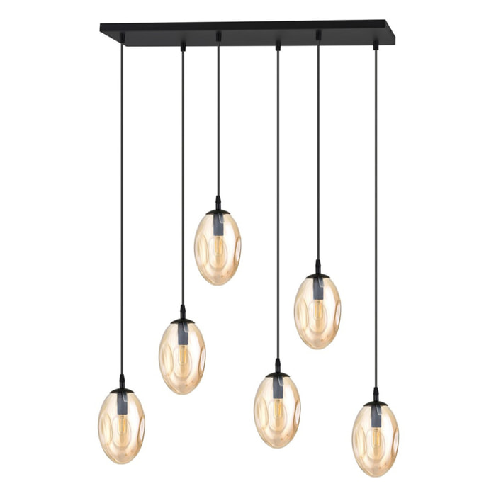 Lampada a sospensione Astral in acciaio nero e vetro ambra