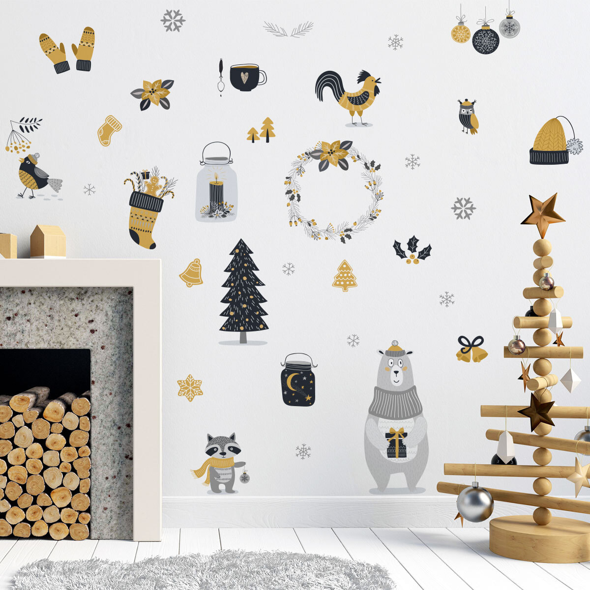 Sticker Noël animaux scandinave - Autocollants stickers adhésifs noël - décoration fêtes