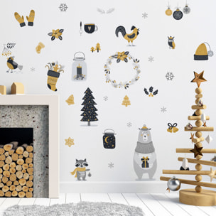 Sticker Noël animaux scandinave - Autocollants stickers adhésifs noël - décoration fêtes