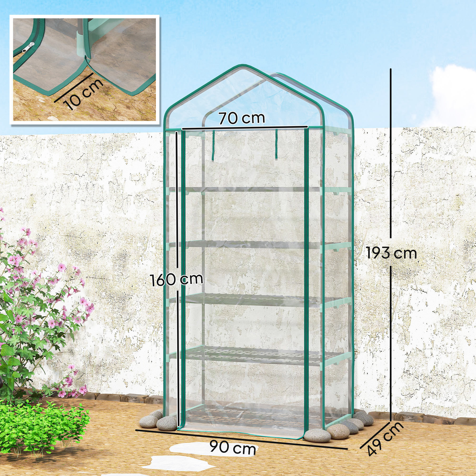 Serre de jardin balcon 5 niveaux porte acier PE transparent
