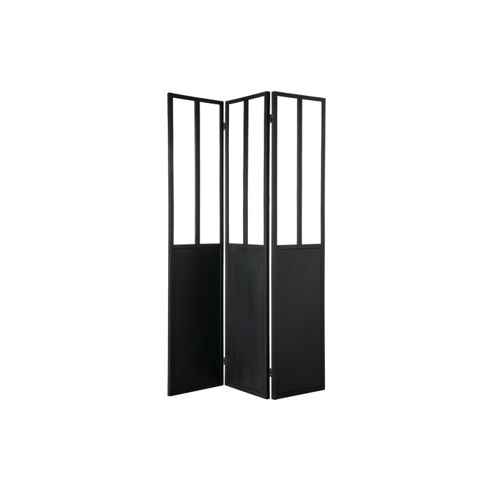 Verrière atelier paravent industriel en métal noir et verre 3 vantaux L120 cm RACK