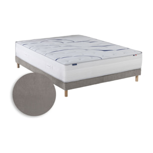 Ensemble matelas mémoire de forme ALTEA avec sommier, chenille bouclettes gris clair