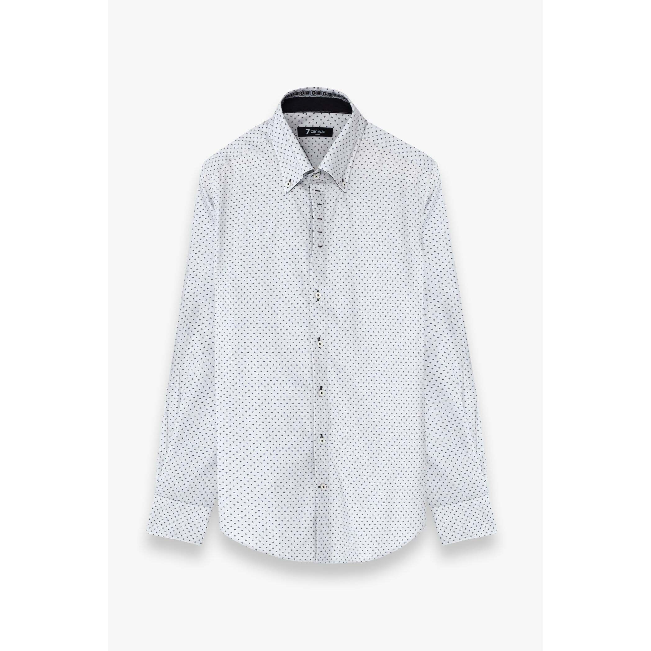 Camicia Uomo 2 Bottoni Button Down Slim Popeline Stampato Grigio/Nero