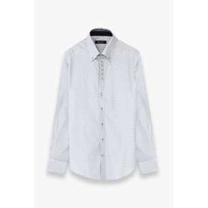 Camicia Uomo 2 Bottoni Button Down Slim Popeline Stampato Grigio/Nero