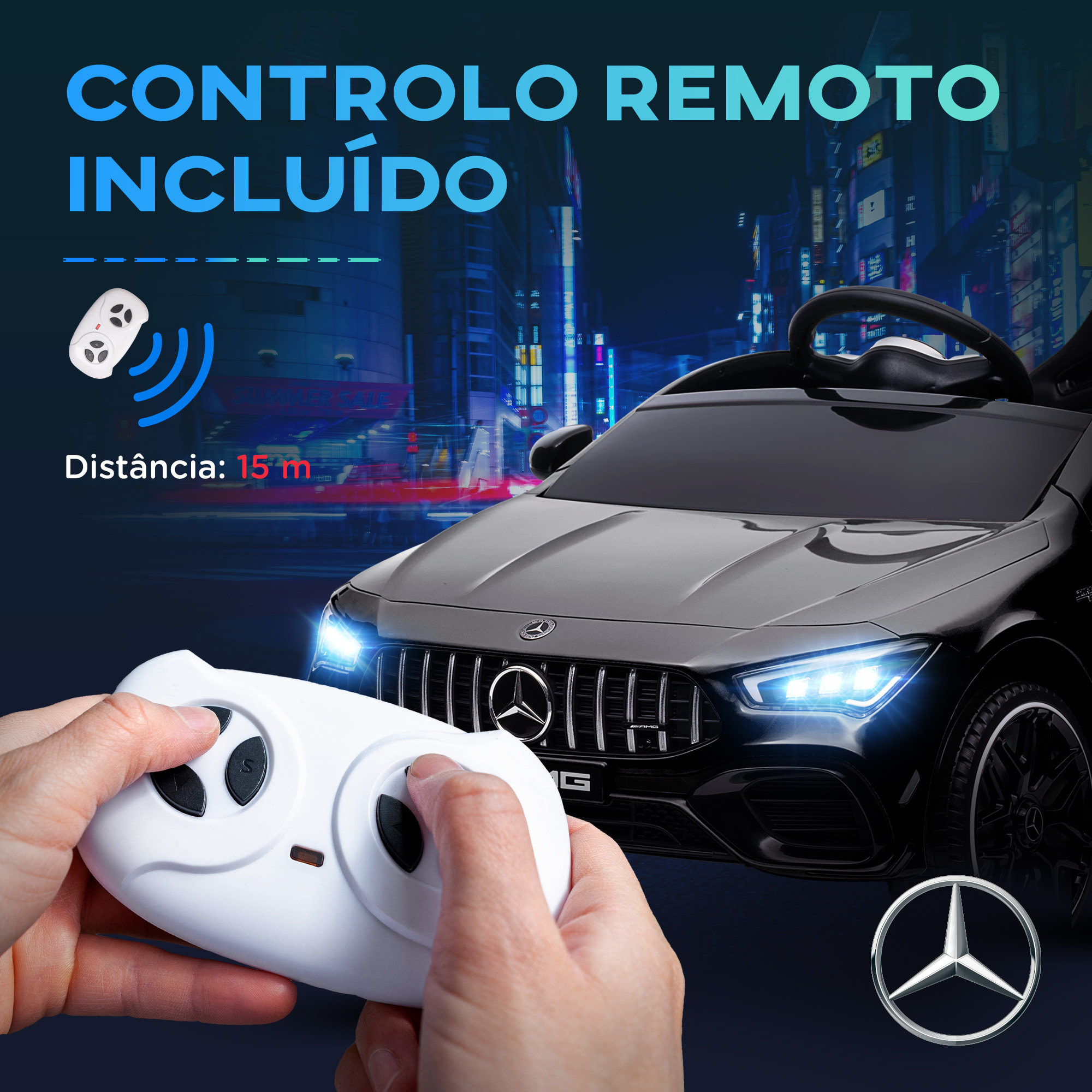 Coche Eléctrico para Niños de +3 Años Mercedes-AMG CLA 45 Carro Eléctrico Infantil con Batería 12V Mando a Distancia Faros LED Bocina Música y Ruedas Auxiliares Negro