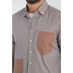 Camicia Uomo 1 Bottone Button Down Popeline Stretch Marrone/Bianco