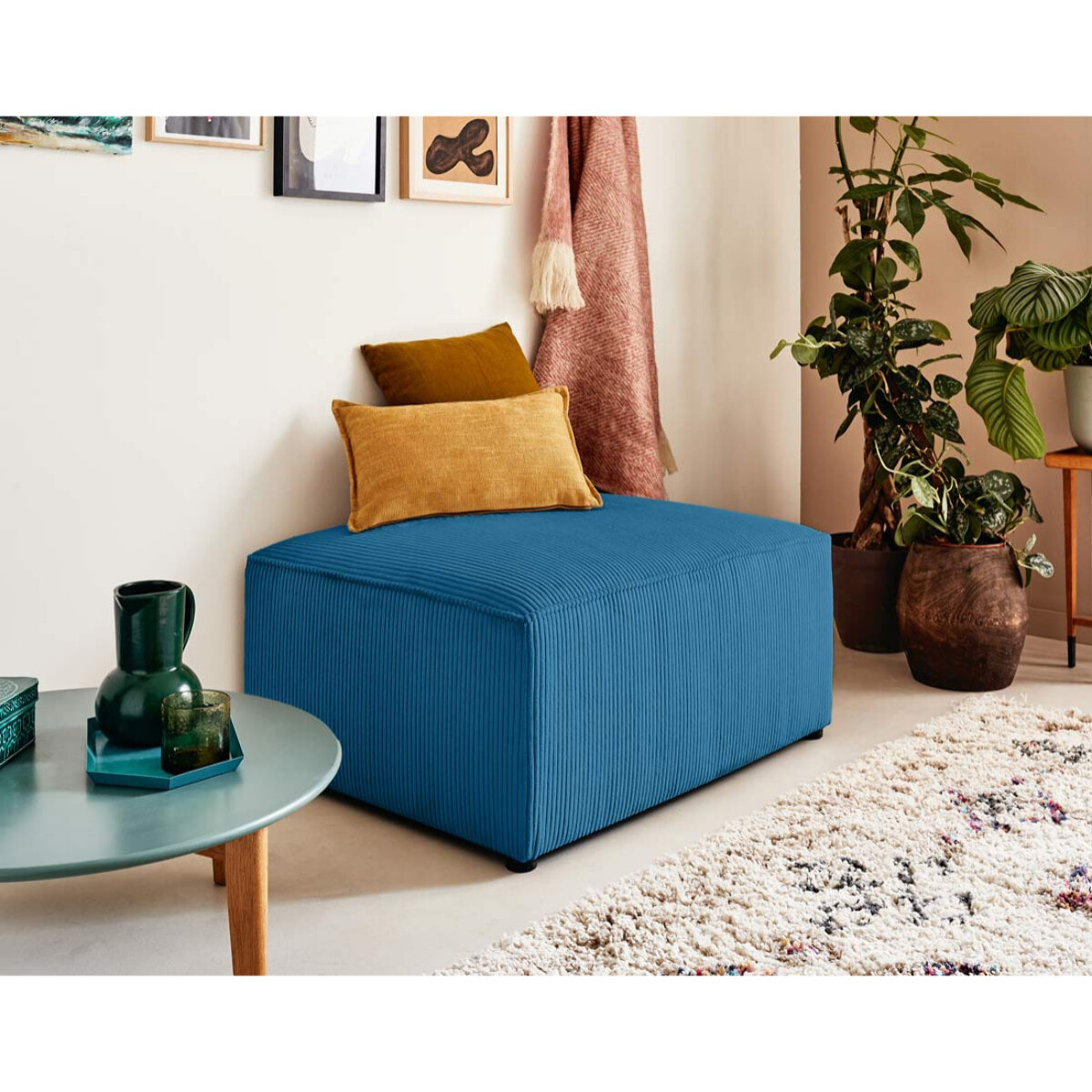 Topaze - pouf - en velours côtelé - Bleu Ardoise