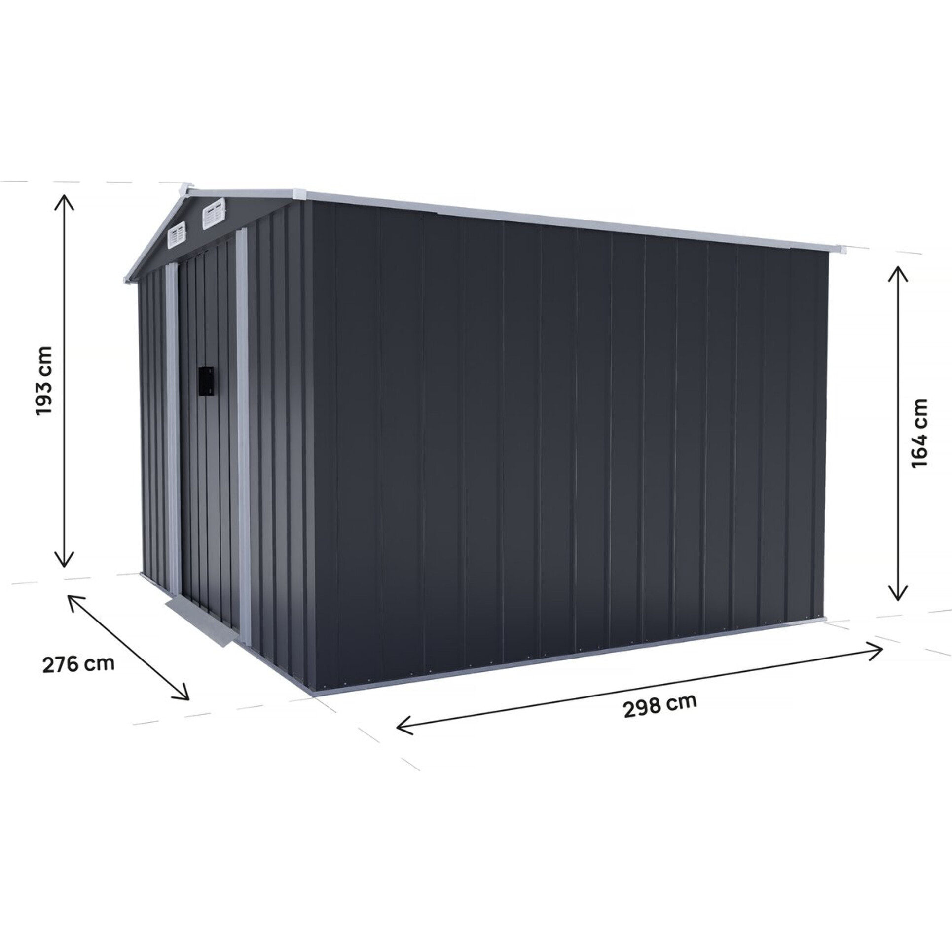 Abri de jardin métal avec porte coulissante "Boston" - 8 m² - Gris