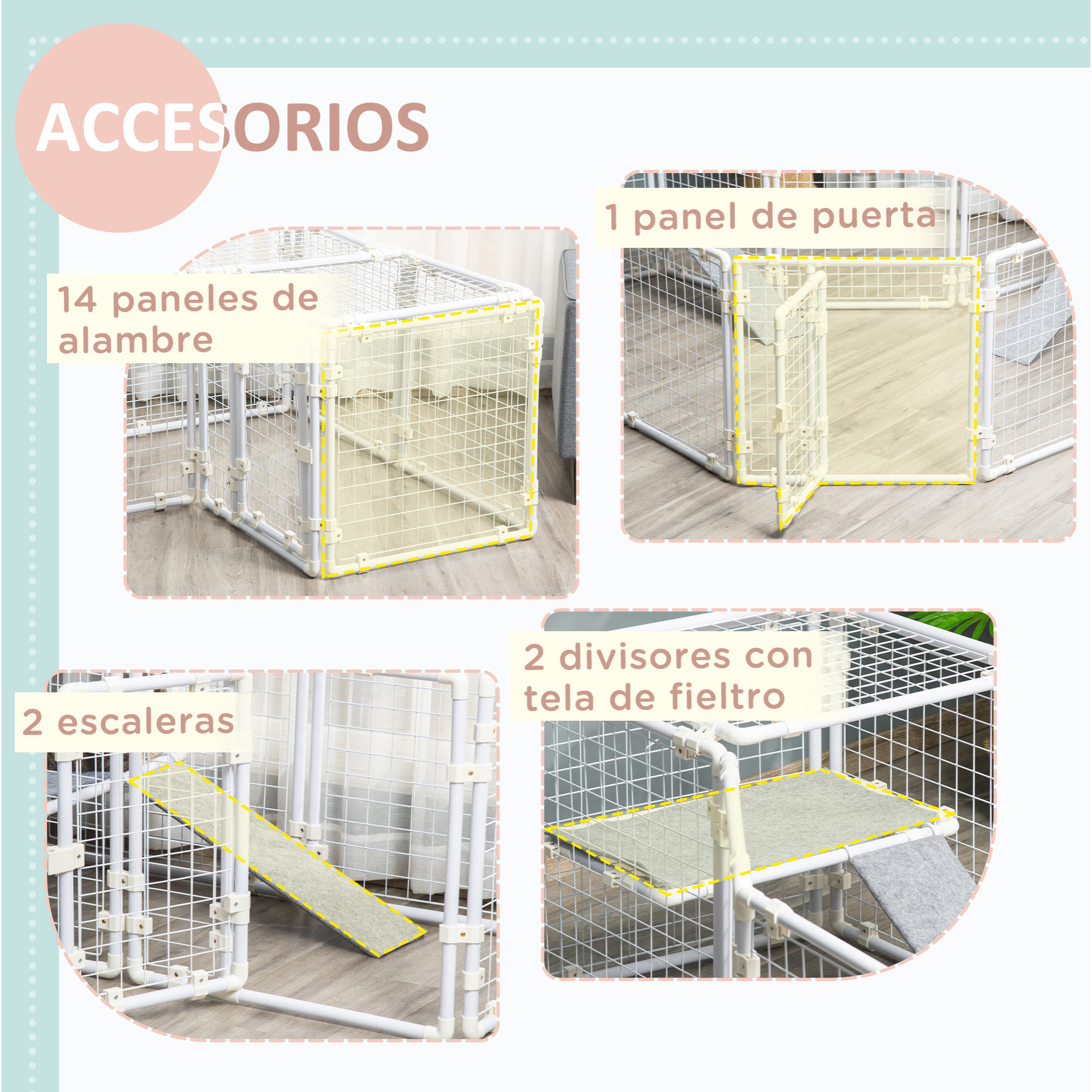 Valla Metálica para Mascotas 16 Paneles Puerta con Pestillo Rampa 68x68x2,5cm