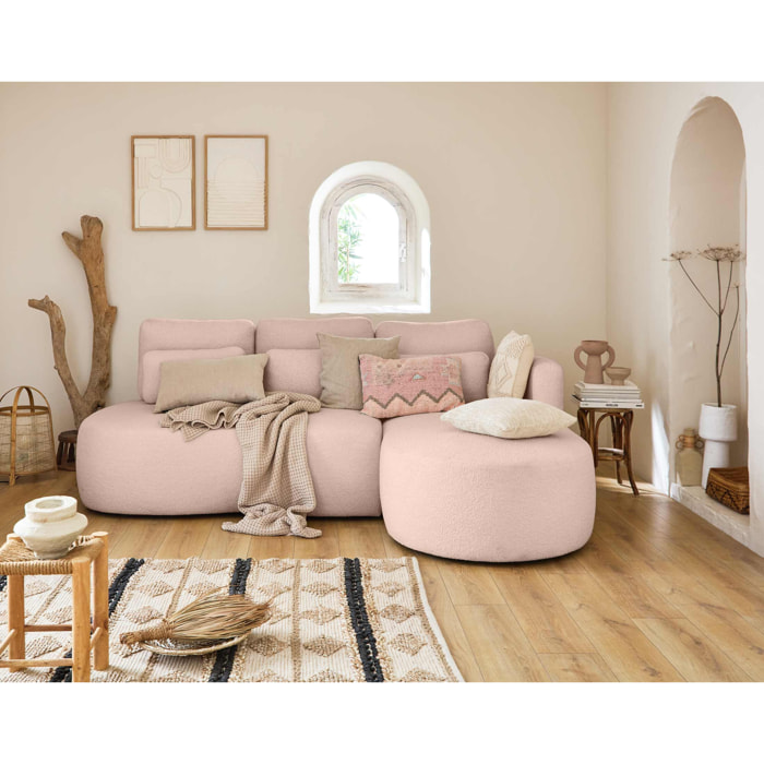Mahina - canapé d'angle droit - 4 places - convertible avec coffre - en tissu bouclette - Rose