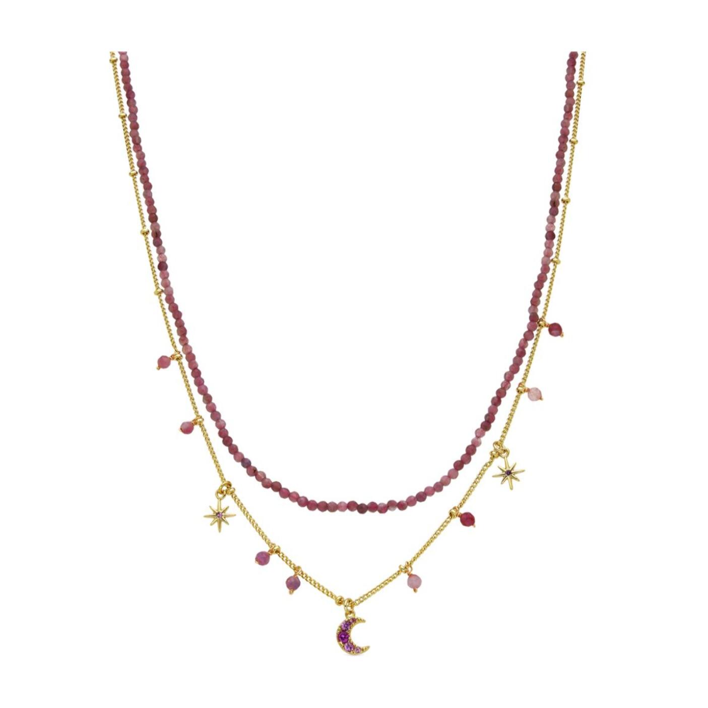 Collar con Cristal Rosa acabado oro 18k