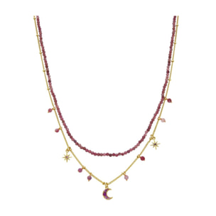 Collar con Cristal Rosa acabado oro 18k