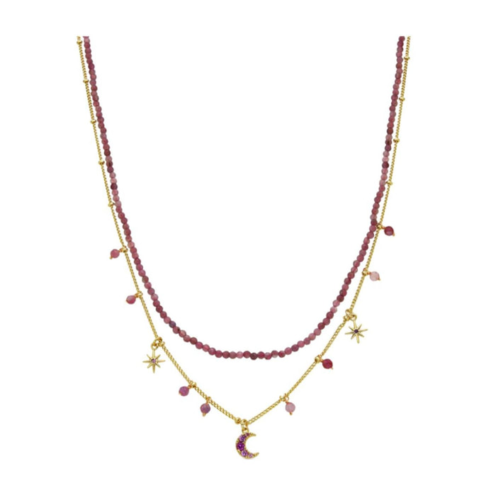 Collar con Cristal Rosa acabado oro 18k