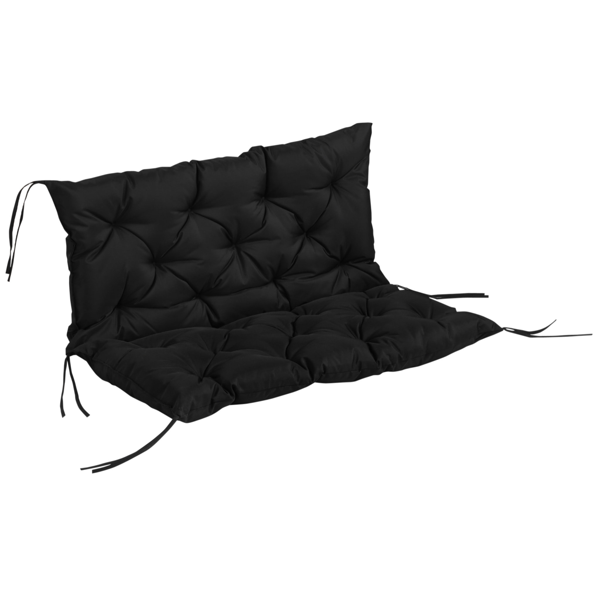 Cojín para Banco con Respaldo Cojín de Palet de 2 Plazas Cojín de Columpio Cojín de Jardín con 6 Cordones de Fijación 100x98x8 cm Negro