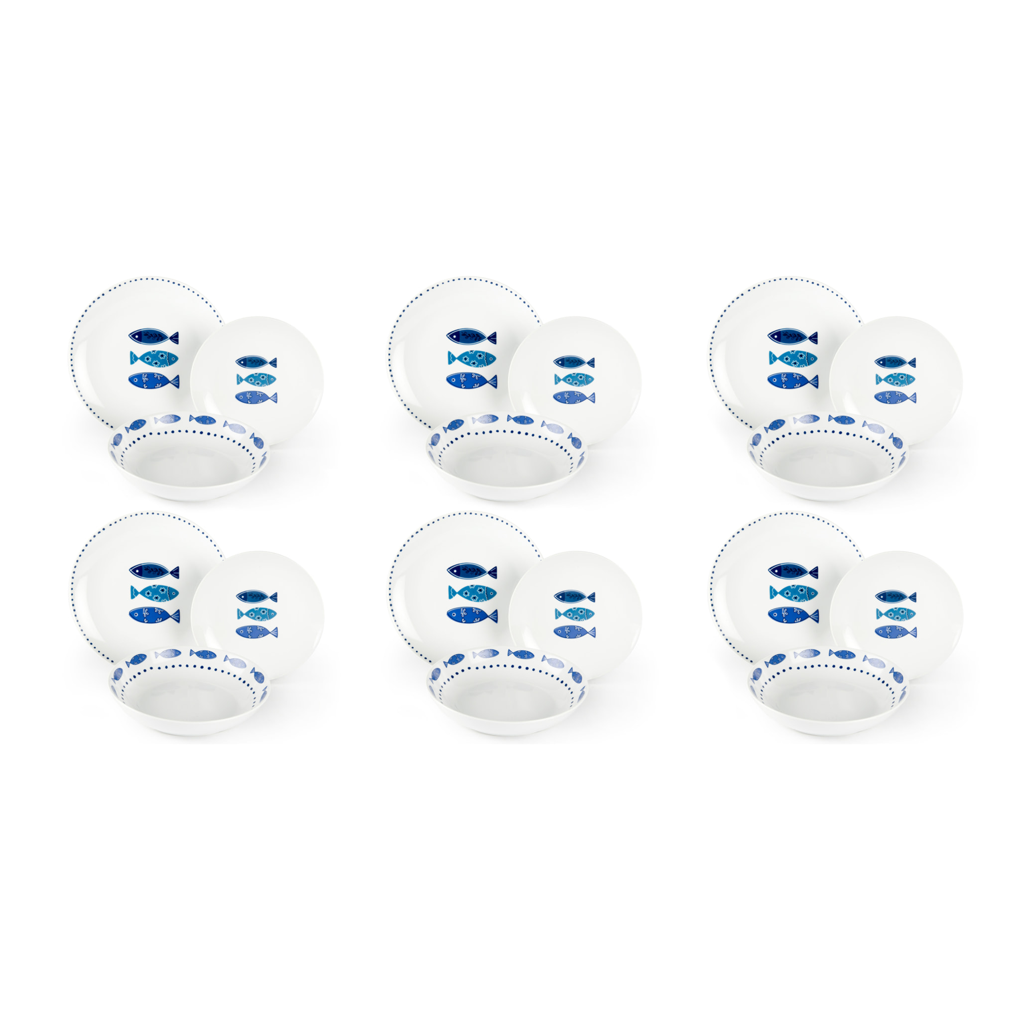 Service 18 Assiettes Excelsa – Ocean, Porcelaine Bleue