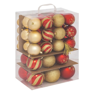 Lot de 60 boules D.assorti polystyrène rouge et doré