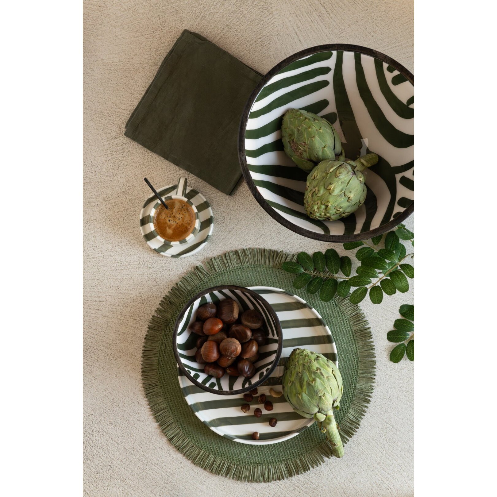J-Line bols - bois de manguier - vert olive/marron foncé - medium - assortiment de 2